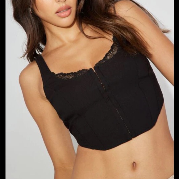 Garage Tops - Garage Black Lace Trim Crop Top